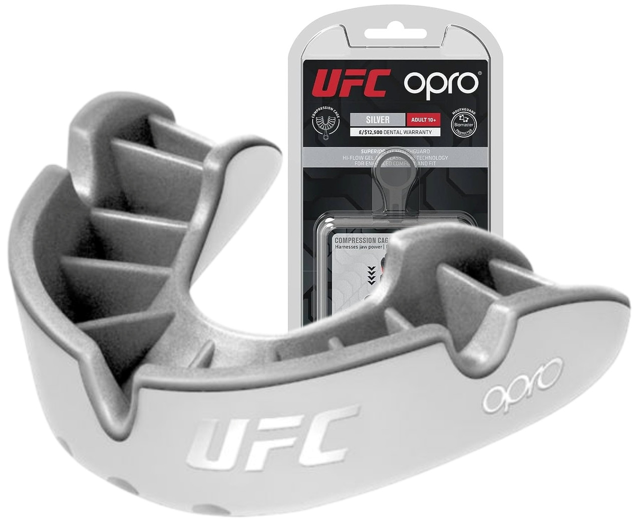 Капа для боксу ММА та єдиноборств OPRO Silver UFC доросла з антимікробним футляром двошаровий захист