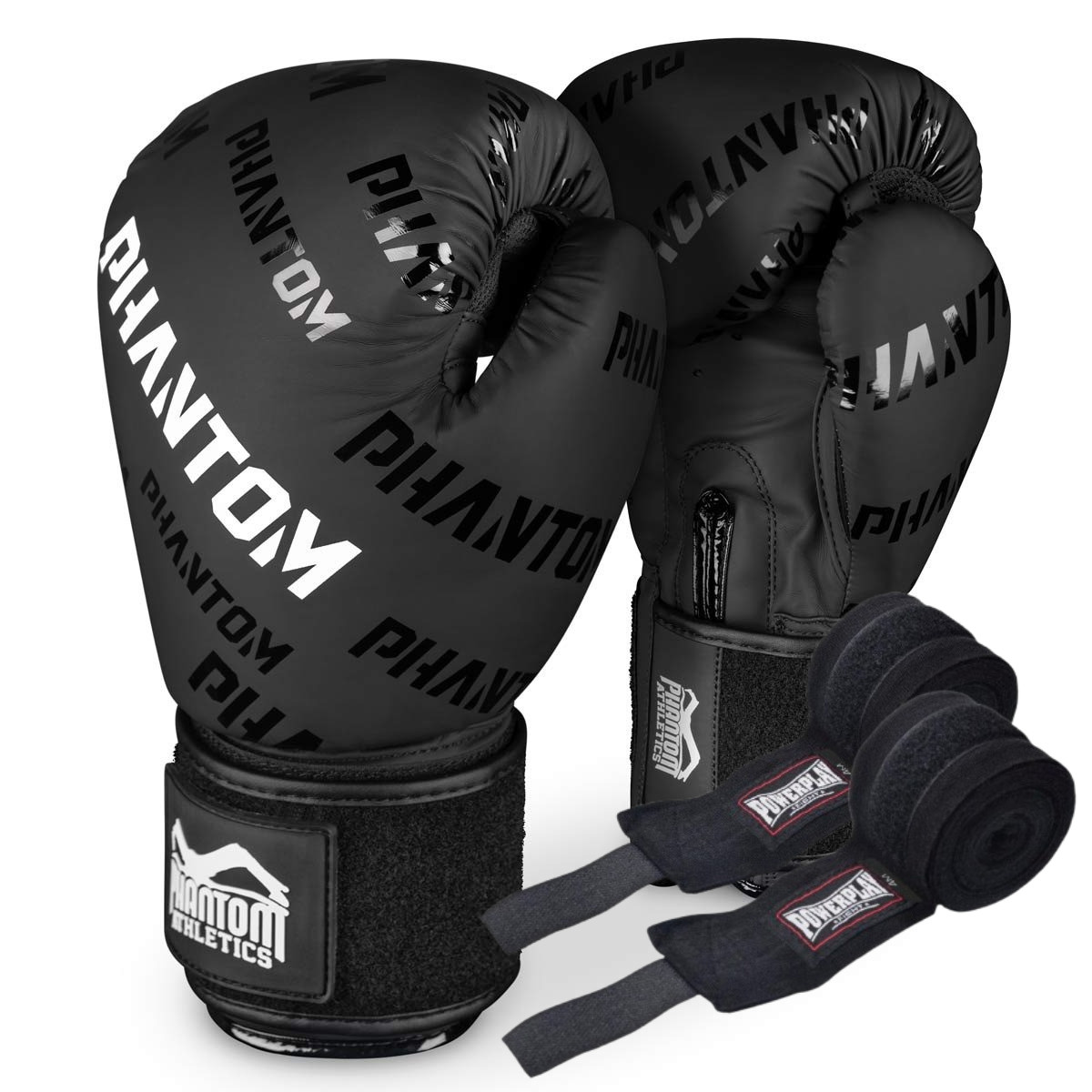 Боксерські рукавиці Phantom APEX Velcro Black 12 унцій (Бинти 4м. в подарунок), фото 1