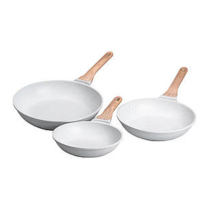 Набір універсальних сковорідок ⌀ 20/24/28 см MGC алюмінієвий з антипригарним покриттям 1,2/2/3 л Білий, фото 2