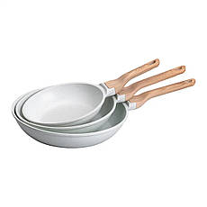 Набір універсальних сковорідок ⌀ 20/24/28 см MGC алюмінієвий з антипригарним покриттям 1,2/2/3 л Білий, фото 3