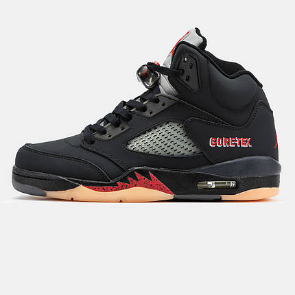 Зимові Чоловічі Кроссовки Nike Air Jordan 5 Retro Gore-Tex / Найк Аїр Джордан 5 Ретро Гор Текс Чорні з Червоним, фото 1