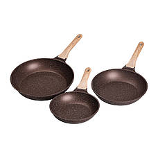 Набір універсальних сковорідок ⌀ 20/24/28 см MGC алюмінієвий з антипригарним покриттям 1,2/2/3 л Коричневий, фото 2