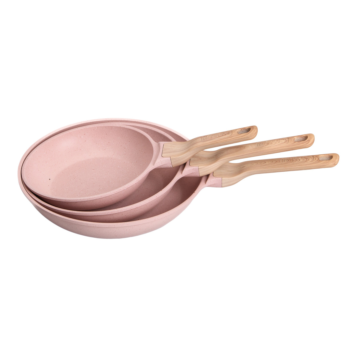 Набір універсальних сковорідок ⌀ 20/24/28 см MGC алюмінієвий з антипригарним покриттям 1,2/2/3 л Рожевий