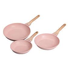 Набір універсальних сковорідок ⌀ 20/24/28 см MGC алюмінієвий з антипригарним покриттям 1,2/2/3 л Рожевий, фото 5