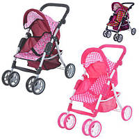 Іграшка Коляска для ляльки залізна, прогулянкова, кошик, регульована ручка, поворот
