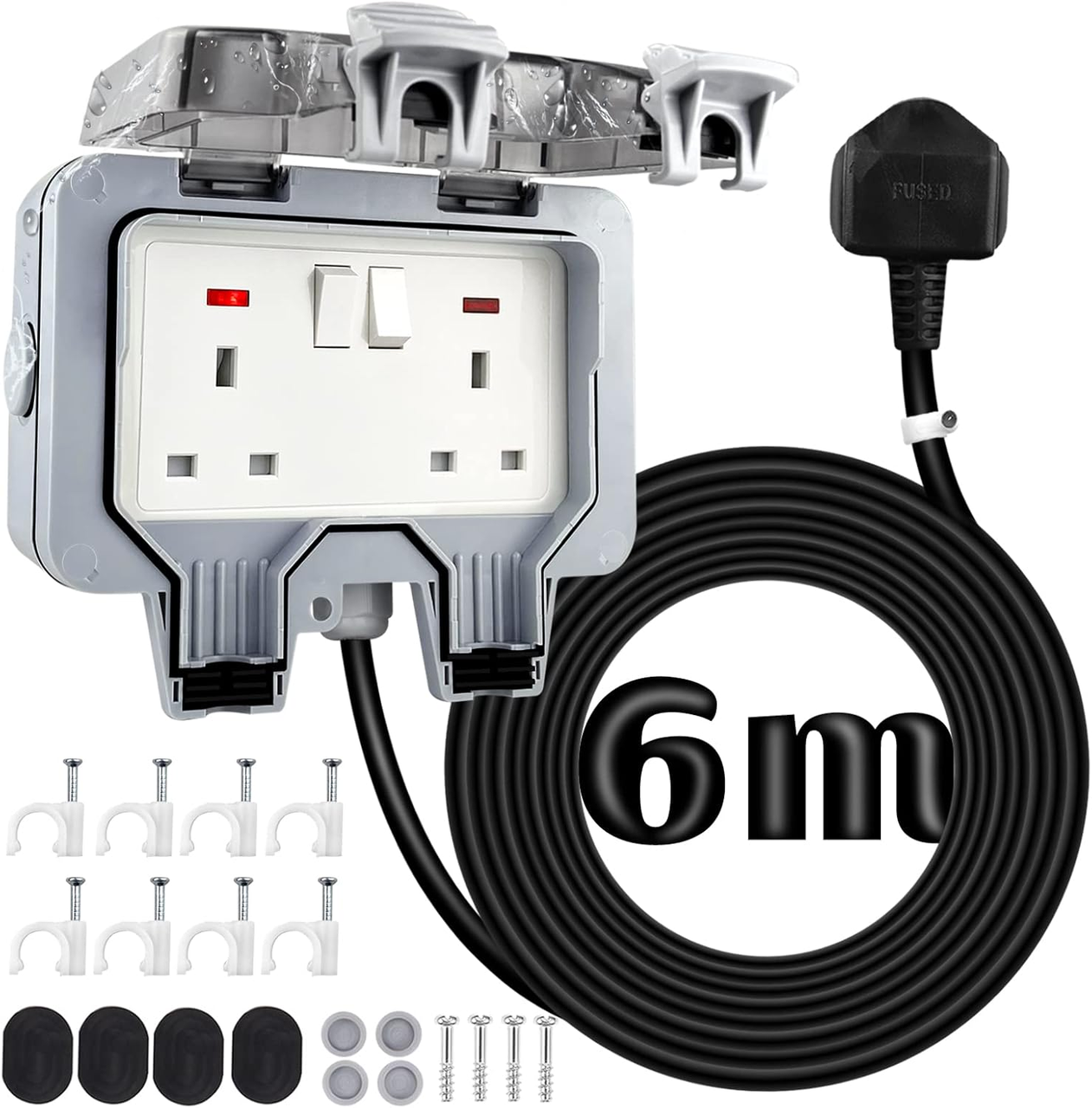 Вуличний подовжувач з водонепроникними електричними розетками та вимикачем, фото 1