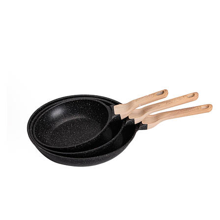 Набір універсальних сковорідок ⌀ 20/24/28 см MGC алюмінієвий з антипригарним покриттям 1,2/2/3 л Чорний, фото 1