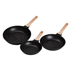 Набір універсальних сковорідок ⌀ 20/24/28 см MGC алюмінієвий з антипригарним покриттям 1,2/2/3 л Чорний, фото 2