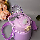 Компактний бузковий термос з ремінцем (наклейки в комплекті) 650 мл у різних кольорах Luna, фото 2