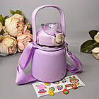 Компактний бузковий термос з ремінцем (наклейки в комплекті) 650 мл у різних кольорах Luna, фото 4