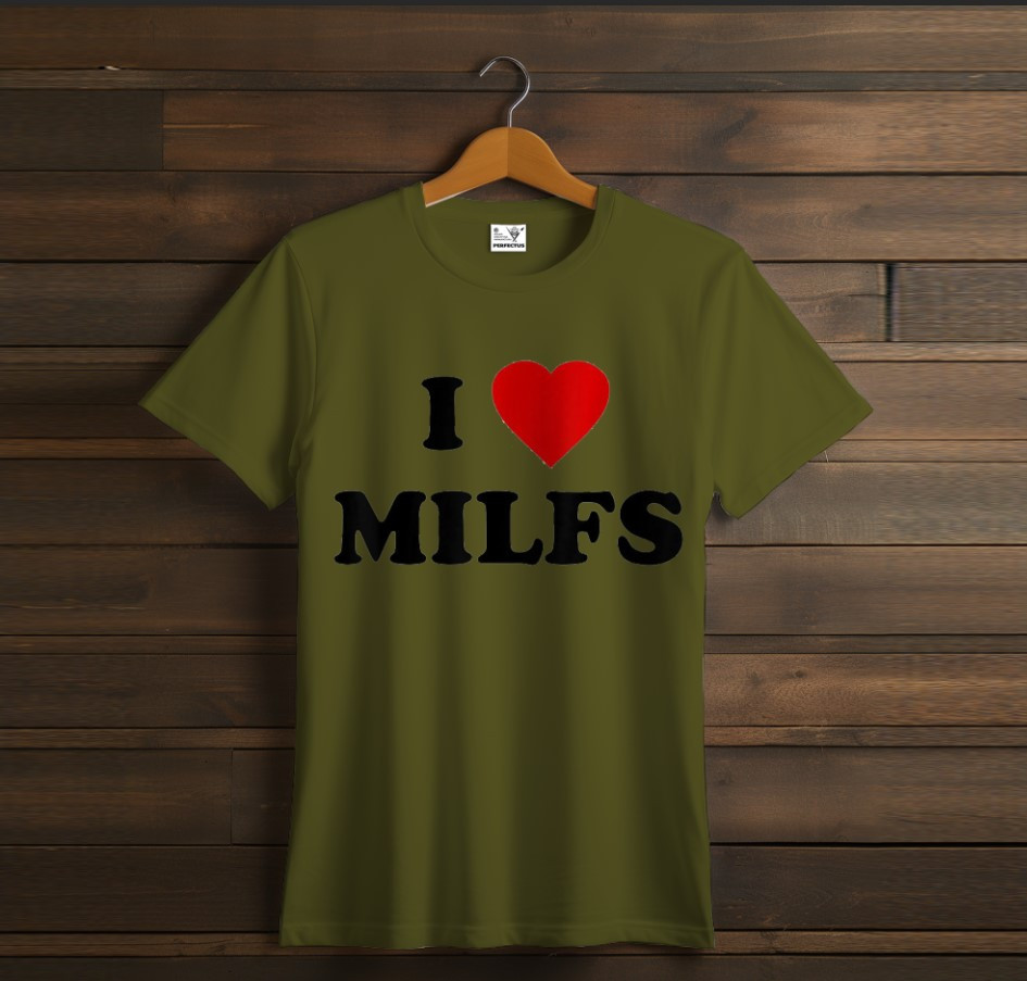 Футболка унісекс з принтом "Хакі прикольний надпис I love MILFs"