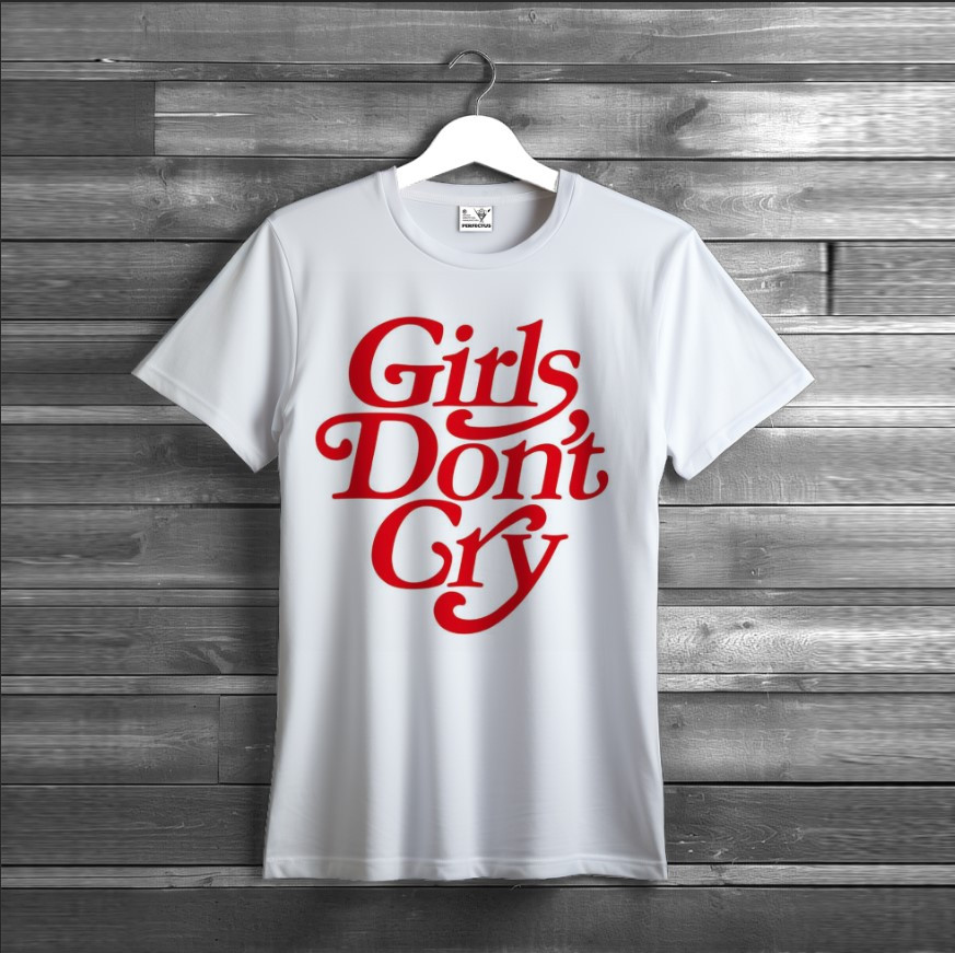 Футболка унісекс "Червоний надпис, дівчата не плачуть, біла, Girls Don`t Cry"