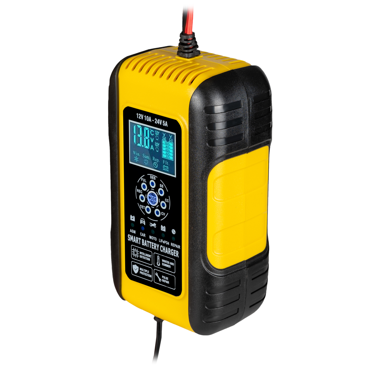 Смарт автоматичний зарядний пристрій АКБ 12V-10А/24V-5А LiFePO4, AGM, GEL, ремонт, 9 режимів зарядки