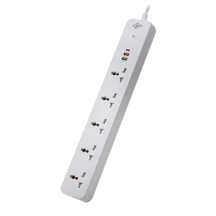 Мережевий фільтр (подовжувач) LP (5x220V-2500W, 1xUSB-38W/PD/QC3.0, 1xType-C 20W, 1xUSB 18W), фото 1