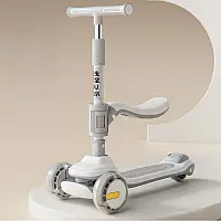 Триколісний самокат для дітей Qiancheng, Складний дитячий самокат із сидінням та підсвіткою, Білий ORB