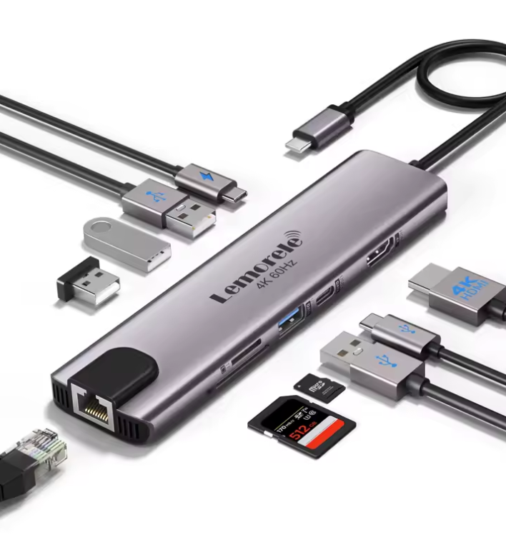 USB-хаб 10 в 1 Lemorele TC46 концентратор (Type-C to USB-C, 2хUSB 3.0, 2хUSB 2.0, HDMI, RJ45, SD, PD), фото 1