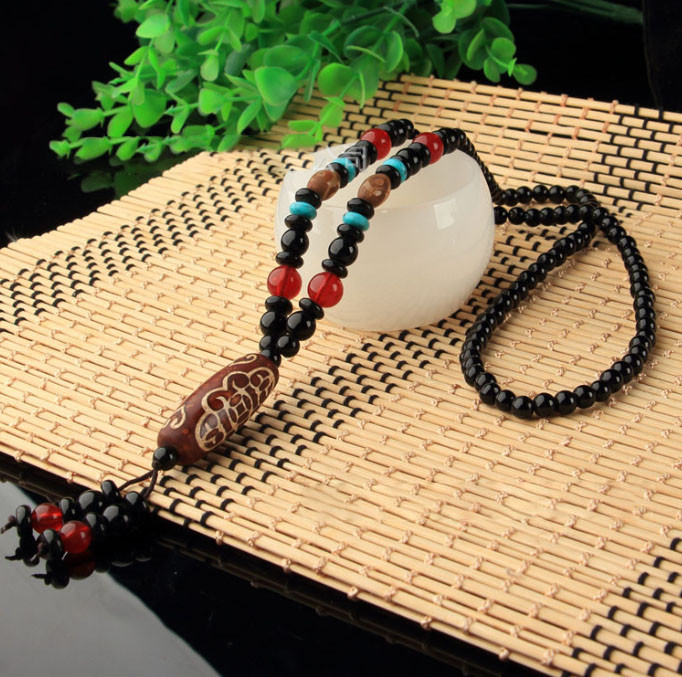 Кольє Біло-коричнева ДЗИ Імператорська монета