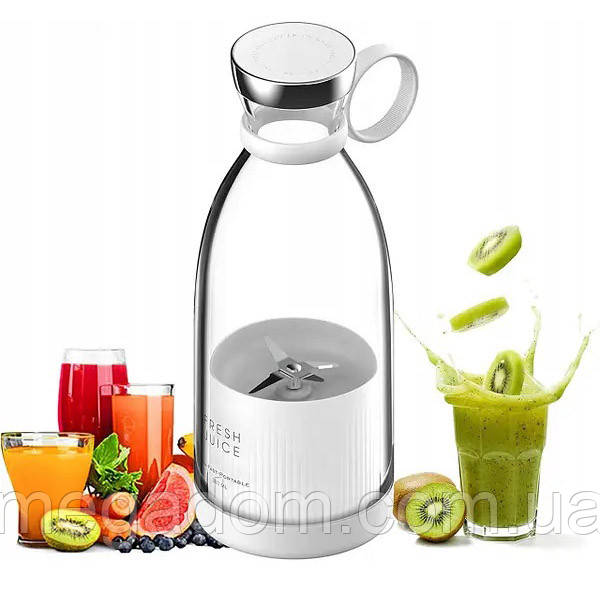 Портативний фітнес-блендер у вигляді пляшки на 420мл Juicer YC-02 міксер для смузі та коктейлів. QA-390 Колір: білий