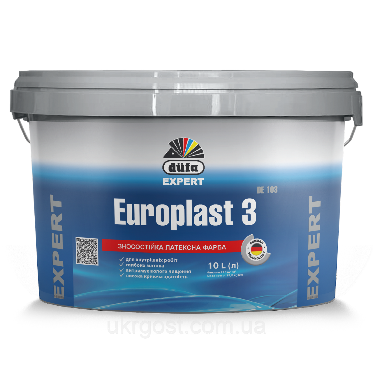 Фарба латексна для стін водоемульсійна Dufa Europlast 3 DE103 глибоко-матовий білий 10 л
