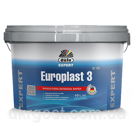 Фарба латексна для стін водоемульсійна Dufa Europlast 3 DE103 глибоко-матовий білий 1 л, фото 1