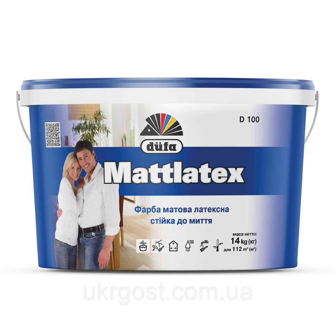 Фарба для стін латексна Dufa Mattlatex D100 миюча Білий мат 7 кг