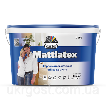 Фарба для стін латексна Dufa Mattlatex D100 миюча Білий мат 7 кг, фото 1
