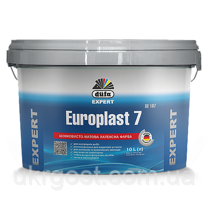 Фарба для стін латексна водоемульсійна Dufa Europlast 7 DE107 шовк мат Білий 10 л, фото 1