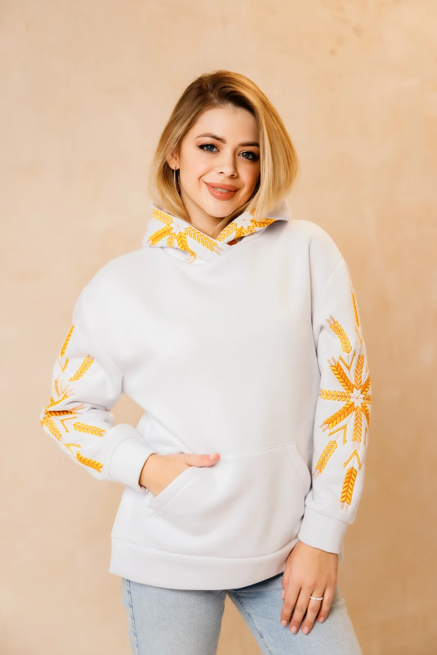 Жіночі свитшоти з вишивкою білі, Красивий жіночий світшот Жіночі худі з вишивкою Етно-одяг