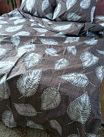 Сімейний комплект з простирадлом на резинці 160х200х20, принт: Біле листя А