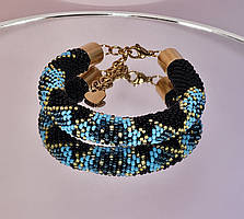 Блакитні квіти браслет з чеського бісеру