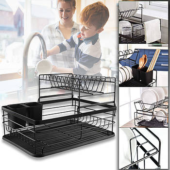 Сушарка двоярусна для посуду з нержавіючої сталі Kitchenware SHWJ-1 Чорна