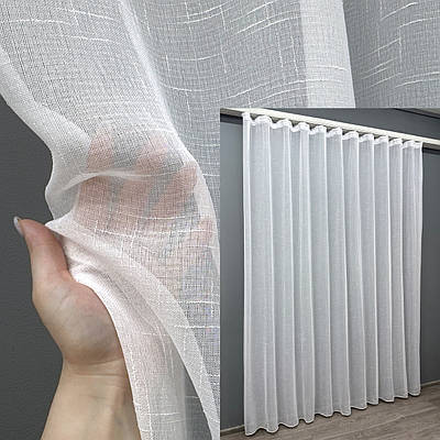 Уцінка! Готова (4х2,3м.) тюль льон. Колір білий. Код 115т 49-211