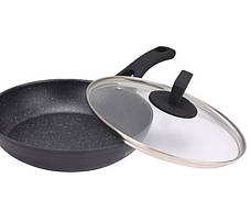 Антипригарна алюмінієва сковорода з кришкою Edenberg EB-7453 ⌀ 22см 1,4л 3-х шарове мармурове покриття, фото 4