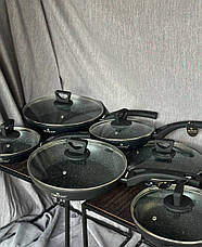 Антипригарна алюмінієва сковорода з кришкою Edenberg EB-7455 ⌀ 26см 2,2л 3-х шарове мармурове покриття, фото 5