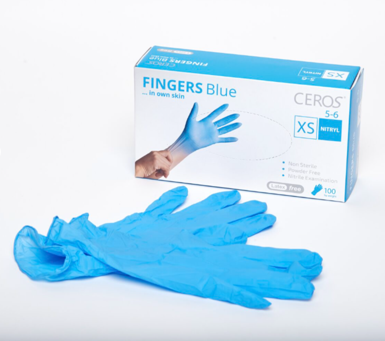 Рукавички нітрилові CEROS Fingers Blue XS 100 шт, фото 1