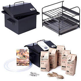 Коптильня чорна SmokeHouse S Thermo для гарячого копчення зі сталі, 1.5 мм. метал + Подарунок