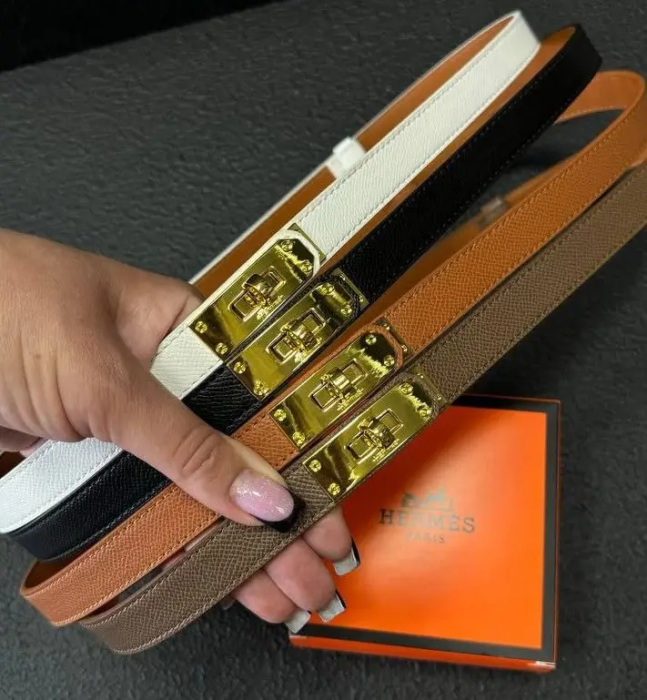 Ремінь жіночий шкіряний Hermes пряжка золото, ширина 20 мм., білий, чорний, коричневий, 931496