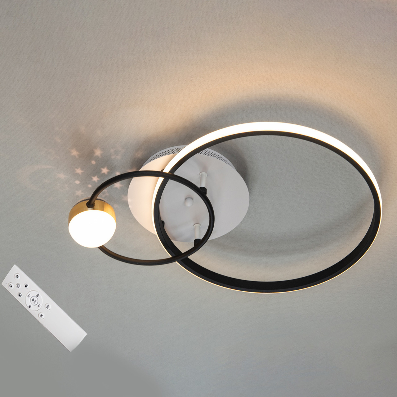 Світлодіодна чорно-біла Led-люстра з пультом керування, освітлення до 15 м²