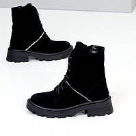 Жіночі черевики демісезонні молодіжні чорні натуральна замша