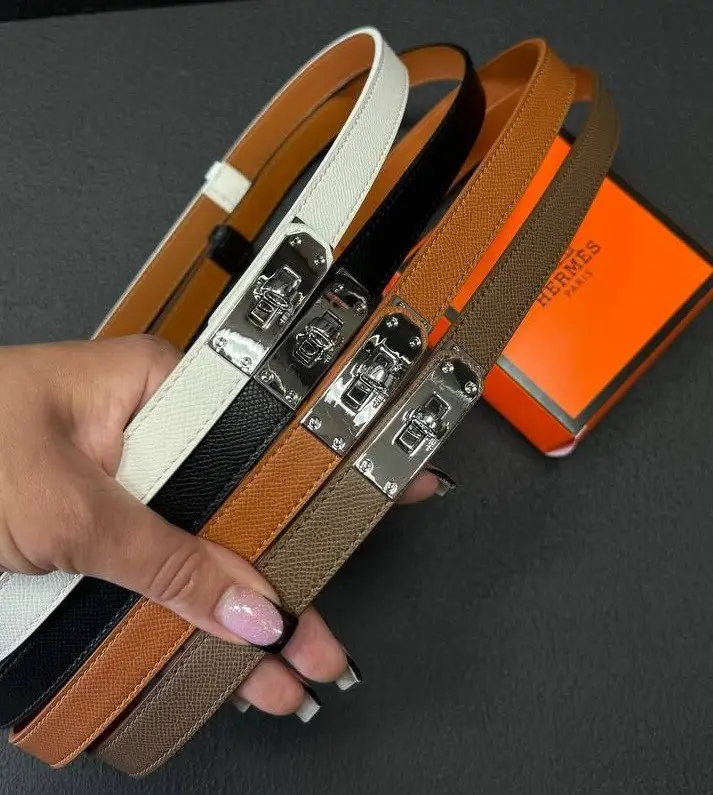 Ремінь жіночий шкіряний Hermes пряжка срібло, ширина 20 мм., білий, чорний, коричневий, 931497