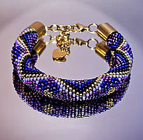 Браслет фіолетовий з  квіточками з японського бісеру