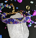 Браслет фіолетовий з  квіточками з японського бісеру, фото 4