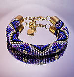 Браслет фіолетовий з  квіточками з японського бісеру, фото 7