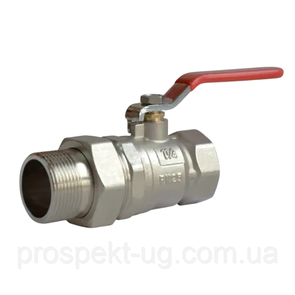 Кран Ду32 (1 1/4") ру25 кульовий з американкою латунний нікель важіль DK Kraft
