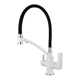 Змішувач для кухні на дві води GAPPO G4348 з гнучким виливом, білий/хром
