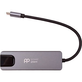 Перехідник PowerPlant Type-C - 2xUSB 3.0, Type-C USB 3.1, Gigabit Ethernet