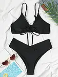 Чорний пляжний роздільний купальник ліф топ на шнурівці, фото 2