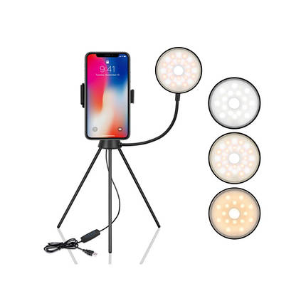 Кільцева LED лампа Puluz SYA0014601 зі штативом для телефону, фото 1
