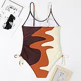 Суцільний купальник з філіжанками на зав'язках у кавовому кольорі, фото 3