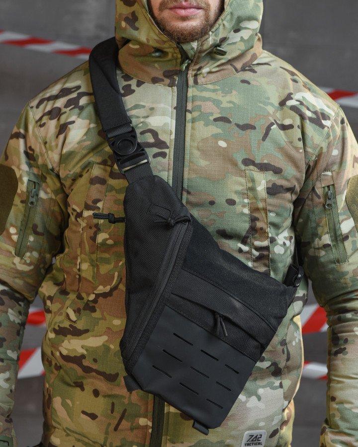 Нагрудна тактична сумка під одяг чорна ВТ4734, фото 1